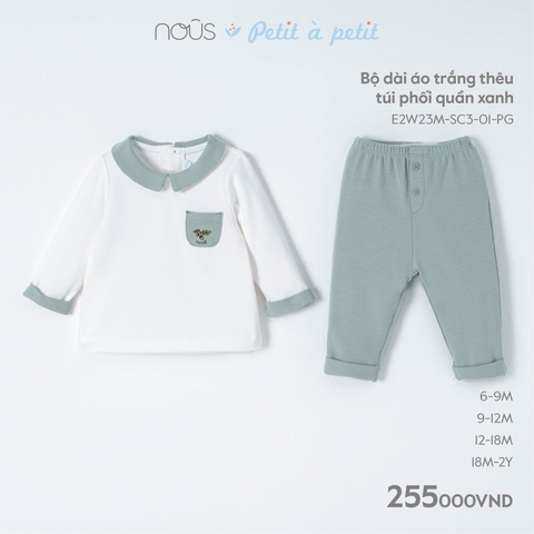 NOUS - Bộ dài áo trắng thêu túi phối quần xanh - Nu P Petit - 12M - SS23.T11B