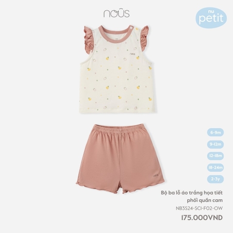 NOUS - Bộ ba lỗ áo trắng họa tiết phối quần cam - Nu Petit - 6M - SS24.T3A