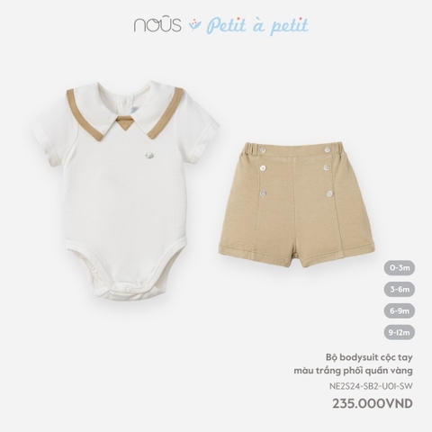 NOUS S20 - Bộ Body chip cộc tay màu trắng phối quần vàng - 0-3M - SS24.T3A