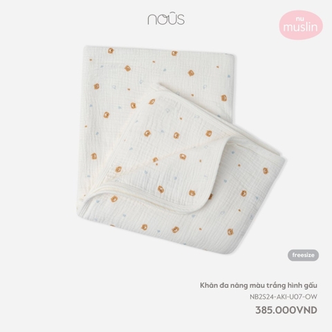 NOUS - Khăn đa năng màu trắng hình gấu U07 - Nu Muslin - FS - SS24.T3A