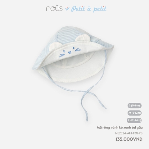 NOUS - Mũ rộng vành kẻ xanh tai gấu - S -