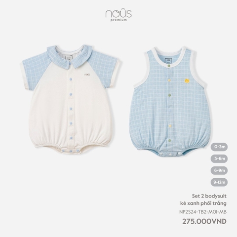 NOUS - Set 2 Body kẻ xanh phối trắng - 0-3M -