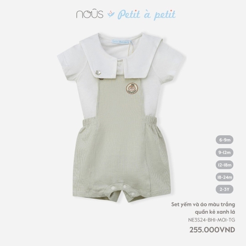 NOUS:-:Set:yếm:và:áo:màu:trắng:quần:kẻ:xanh:lá:-:6-9M:-:SS24.T3A