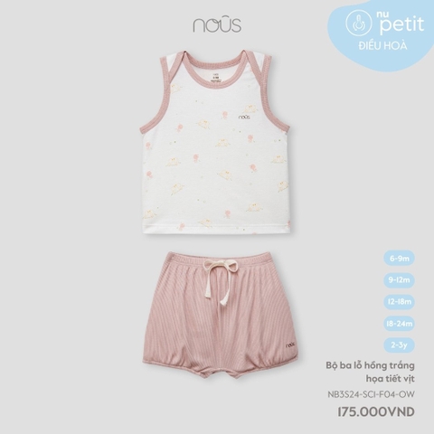 NOUS:-:Bộ:ba:lỗ:hồng:trắng:họa:tiết:vịt:-:18-24M:-:SS24.T4A