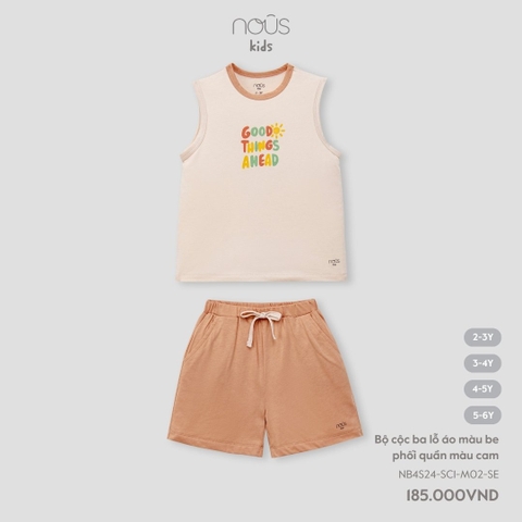 NOUS - Bộ cộc ba lỗ áo màu be phối quần màu cam