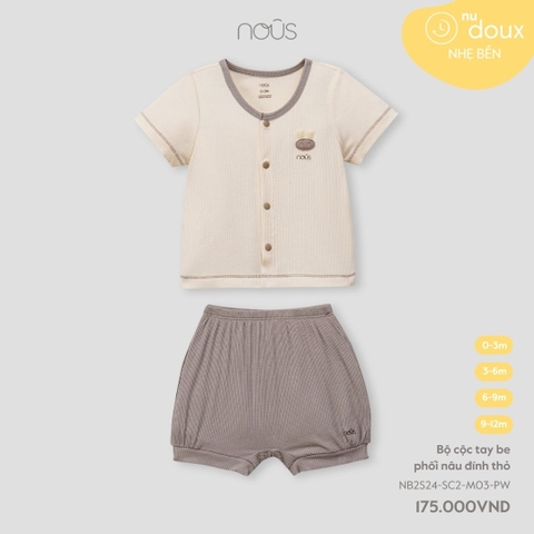 NOUS - Bộ cộc tay be phối nâu đính thỏ - Nu Doux - 6M - SS24.T4A