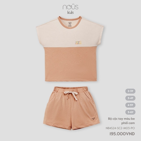 NOUS - Bộ cộc tay màu be phối cam
