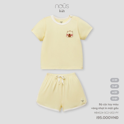 NOUS - Bộ cộc tay màu vàng nhạt in mặt gấu