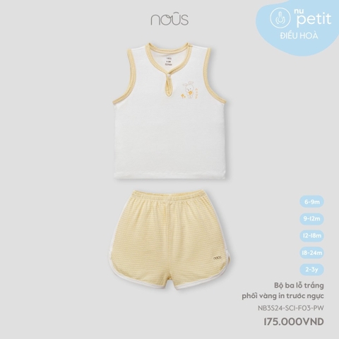 NOUS - Bộ ba lỗ trắng phối vàng in trước ngực - Nu Petit - SS24.T4A