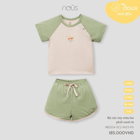 NOUS - Bộ cộc tay màu be phối xanh lá 6M - SS24.T4A