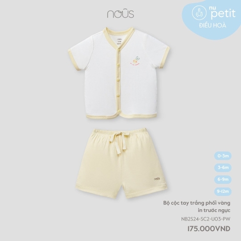 NOUS - Bộ cộc tay trắng phối vàng in trước ngực - Nu Petit - 0M - SS24.T4A