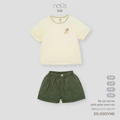 NOUS - Bộ cộc tay be phối quần xanh rêu - SS24.T5A