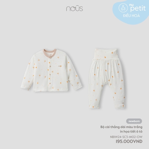 NOUS - Bộ cài thẳng dài màu trắng in họa tiết ô tô - NB - SS24.T7B