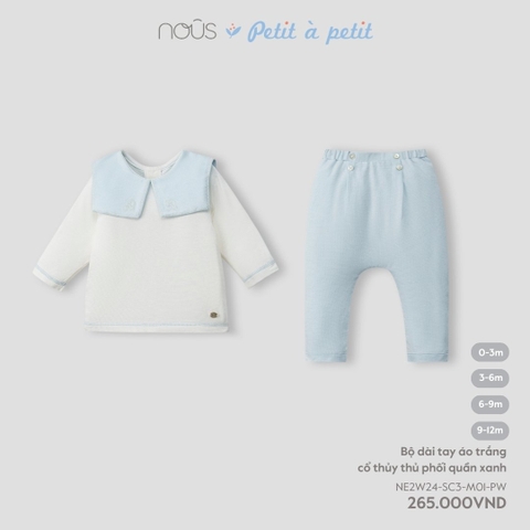 NOUS - Bộ dài tay áo trắng cổ thủy thủ phối quần xanh - 9M - SS24.T7B