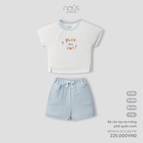 NOUS - Bộ cộc tay áo trắng phối quần xanh - 12M - SS24.T7B