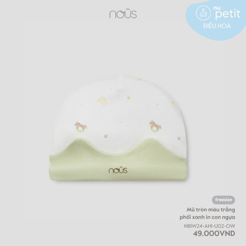 NOUS - Mũ tròn màu trắng phối xanh in con ngựa