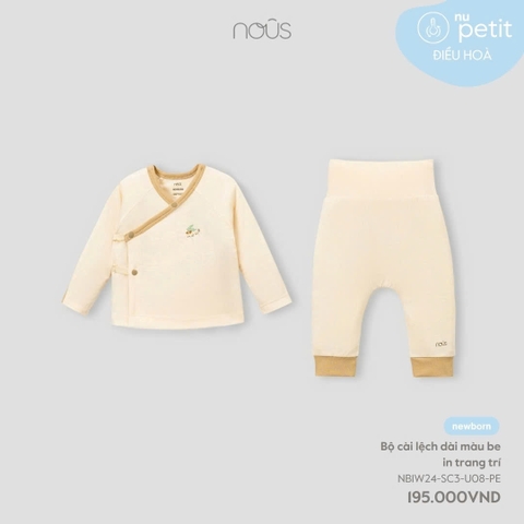 NOUS - Bộ cài lệch dài màu be in trang trí - Nu Petit - NB - SS24.T9A