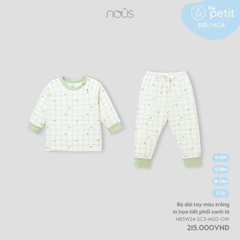 NOUS - Bộ dài tay màu trắng in họa tiết phối xanh lá - Nu Petit - 9M - SS24.T9A