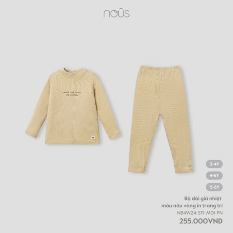 NOUS - Bộ dài giữ nhiệt màu nâu vàng in trang trí - Nu Petit - 3Y - SS24.T9A