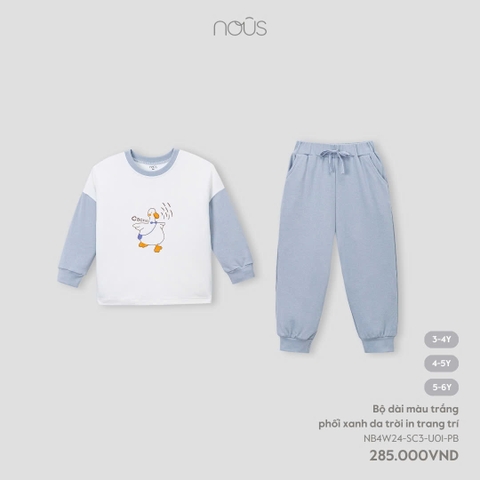 NOUS - Bộ dài màu trắng phối xanh da trời in trang trí - Nu Petit - 3Y - SS24.T9A