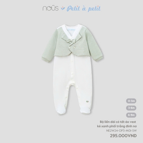 NOUS - Body dài có tất áo vest kẻ xanh phối trắng đính nơ - Nu Petit - 0M - SS24.T9A