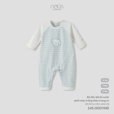 NOUS - Body dài kẻ xanh phối màu trắng thêu trang trí - Nu Petit - 0M - SS24.T9A