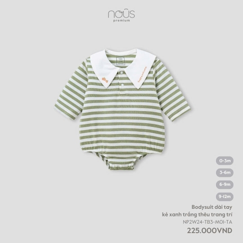 NOUS - Body dài tay kẻ xanh trắng thêu trang trí - Nu Petit - 6M - SS24.T9A