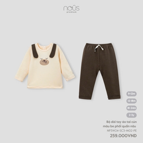 NOUS - Bộ dài tay áo tai cún màu be phối quần nâu - Nu Petit - SS24.T9A