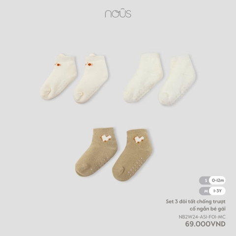 NOUS - Set 3 đôi tất chống trượt cổ ngắn bé gái - Nu Petit - M - SS24.T9A