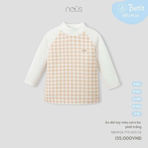 NOUS:-:Áo:dài:tay:màu:caro:be:phối:trắng:-:6-9M:-:SS24.T10A