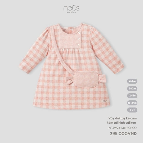 NOUS - Váy dài tay kẻ cam kèm túi hình cái kẹo - Nu Velours - 12M - SS24.T10B