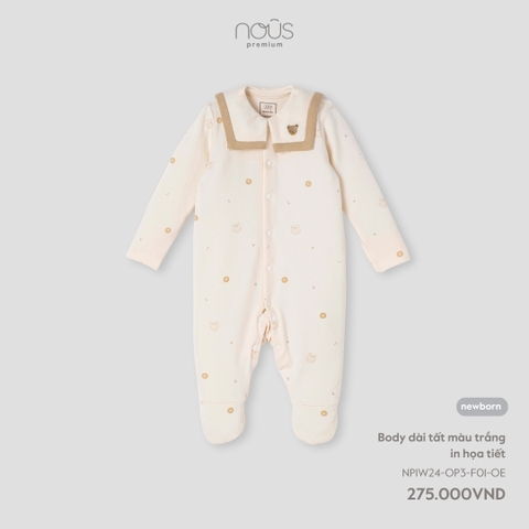NOUS - Body dài có tất màu be in họa tiết NB - SS24.T11A