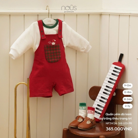 NOUS - Quần yếm đỏ kèm áo trắng thêu trang trí - Nu Velours - 12M - SS24.XMAS
