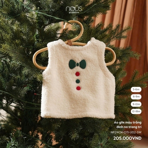 NOUS - Áo gile màu trắng đính nơ trang trí - Nu Velours - 3M - SS24.XMAS