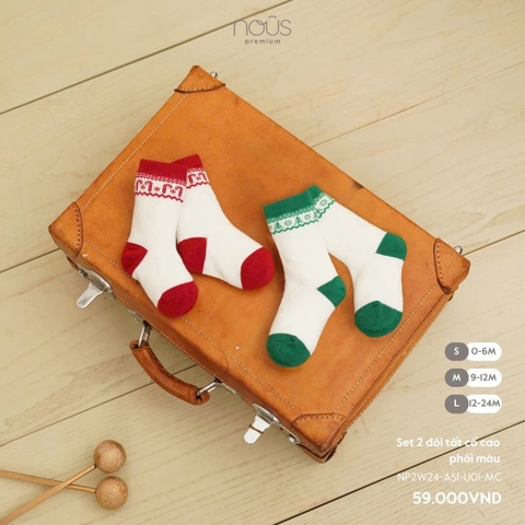 NOUS:-:Set:2:đôi:tất:cổ:cao:phối:màu:-:M:-:SS24.XMAS