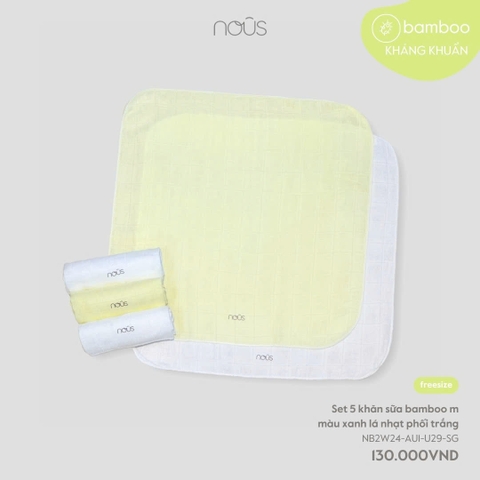 NOUS - Set 5 khăn sữa bamboo màu xanh lá nhạt phối trắng - Nu Bamboo - FS - SS24.11B