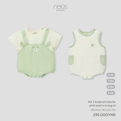 NOUS - Set 2 body màu be phối xanh in trang trí