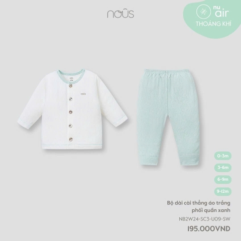 NOUS:-:Bộ:dài:cài:thẳng:áo:trắng:phối:quần:xanh:-:9-12M:-:SS24.11B