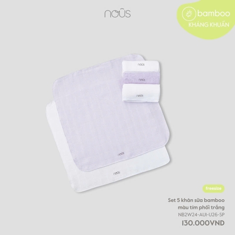 NOUS - Set 5 khăn sữa bamboo màu tím phối trắng - Nu Bamboo - FS - SS24.11B