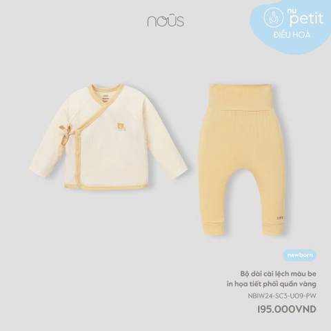 NOUS - Bộ cài lệch dài màu be in họa tiết phối quần vàng NB - Nu Petit - NB - SS24.11B