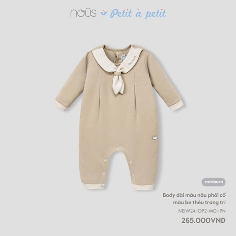 NOUS - Body dài màu nâu phối cổ màu be thêu trang trí - Nu Choux - NB - SS24.T12A