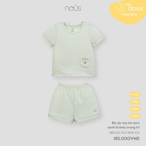 NOUS - Bộ cộc tay kẻ caro xanh lá thêu trang trí - Nu Doux - SS25.T2A