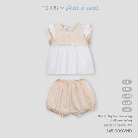 NOUS - Bộ cộc tay kẻ caro vàng phối trắng -  - SS25.T2A