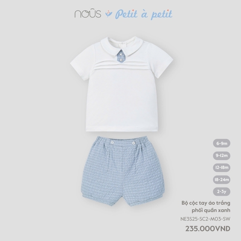 NOUS - Bộ cộc tay áo trắng phối quần xanh  - Nu Doux - SS25.T2A