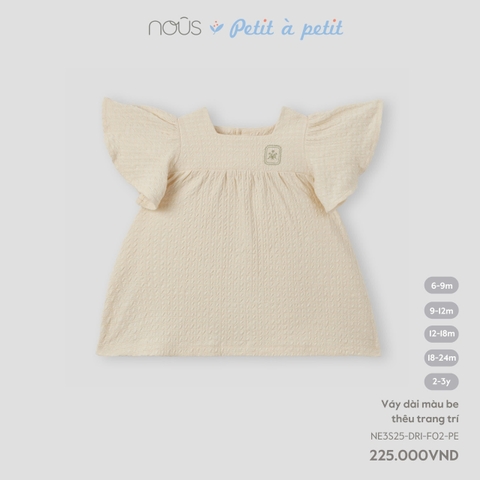 NOUS S10 - Váy dài màu be thêu trang trí - 2-3Y - SS25.T2A