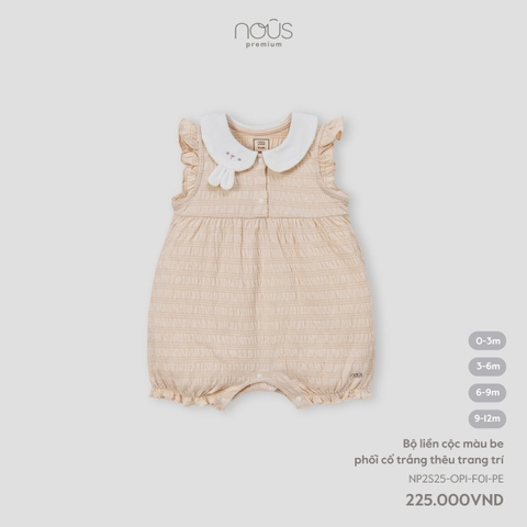 NOUS:-:Body:cộc:màu:be:phối:cổ:trắng:thêu:trang:trí:-:9-12M:-:SS25.T2A