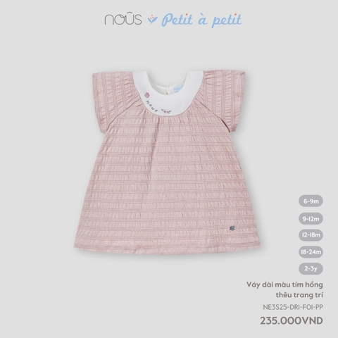 NOUS - Váy dài màu tím hồng thêu trang trí - 9-12M - SS25.T2A