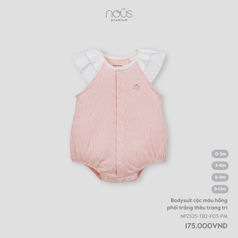 NOUS - body cộc màu hồng phối trắng thêu trang trí - Nu Doux - SS25.T2A