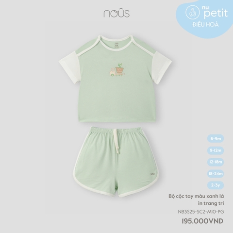 NOUS - Bộ cộc tay màu xanh lá in trang trí - Nu Petit - SS25.T2A