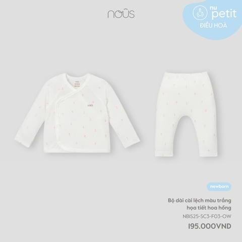 NOUS - Bộ dài cài lệch màu trắng họa tiết hoa hồng - Nu Petit - SS25.T3A